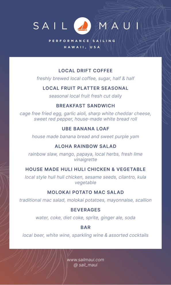 Printed menu designed for a Maui restaurant